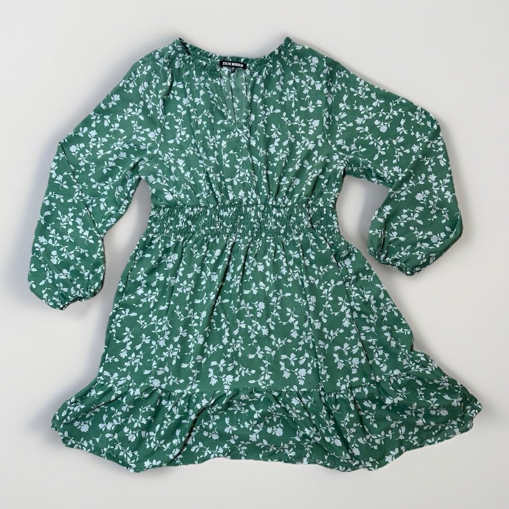 Steve Madden Dress Women’s Size XL Green Floral Print Midi Ruffle Stretch Waist - Picture 5 of 14